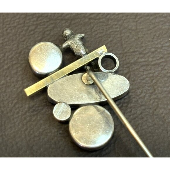 Vintage Cherub Sterling & Vermeil Lapis Garnet Jade Abstract Lapel Stick Pin - Picture 8 of 11